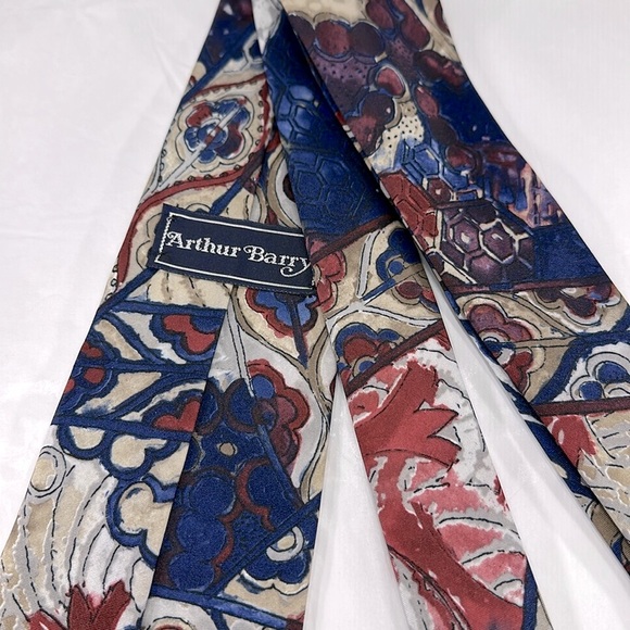 Arthur Barry - Floral Abstract in Blue, Red, & Gold - Men’s Necktie ⭐️ EUC - Picture 5 of 5